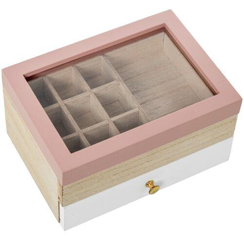 JOYERO MADERA ROSA C/TAPA CRIS