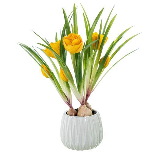 TULIPANES ARTIFICIALES AMARILLC/HOJAS VERDES EN MACETA