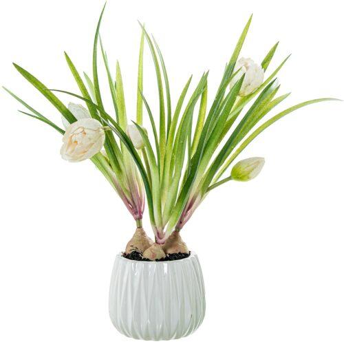 TULIPANES ARTIFICIALES BLANCOSOS 39CM EN MACETA PE+PVC