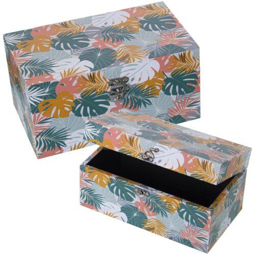 SET 2 CAJAS DECORADAS MADERA DDERA DM/LONA POLIÉSTER AZULE