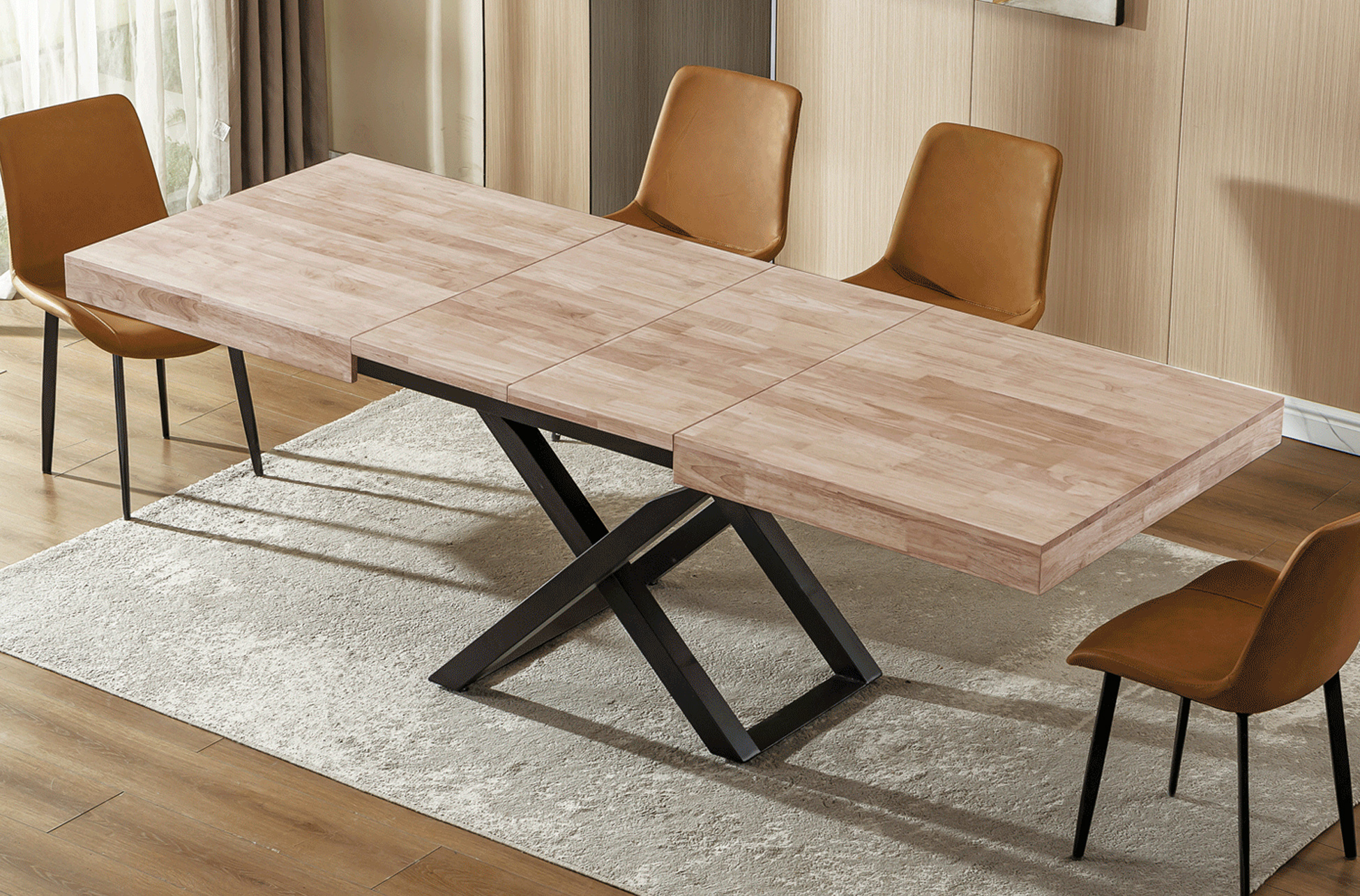 MESA ELEVABLE Y EXTENSIBLE TROYA 160 - 200 - 240 x 90 CM HONEY / NEGRO - Imagen 4