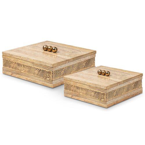SET 2 CAJAS MADERA/METAL DORADO