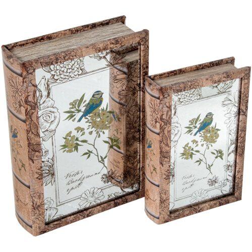 SET 2 CAJAS LIBRO MADERA DM C/ESPEJO, INTERIOR TERCIOPELO