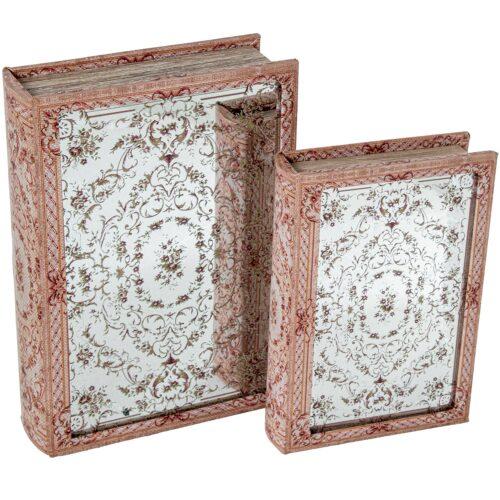 SET 2 CAJAS LIBRO MADERA DM C/ESPEJO, INTERIOR TERCIOPELO