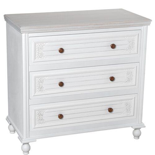 CÓMODA MADERA C/3 CAJONES BLANS BLANCO DECAPÉ, DM+PINO
