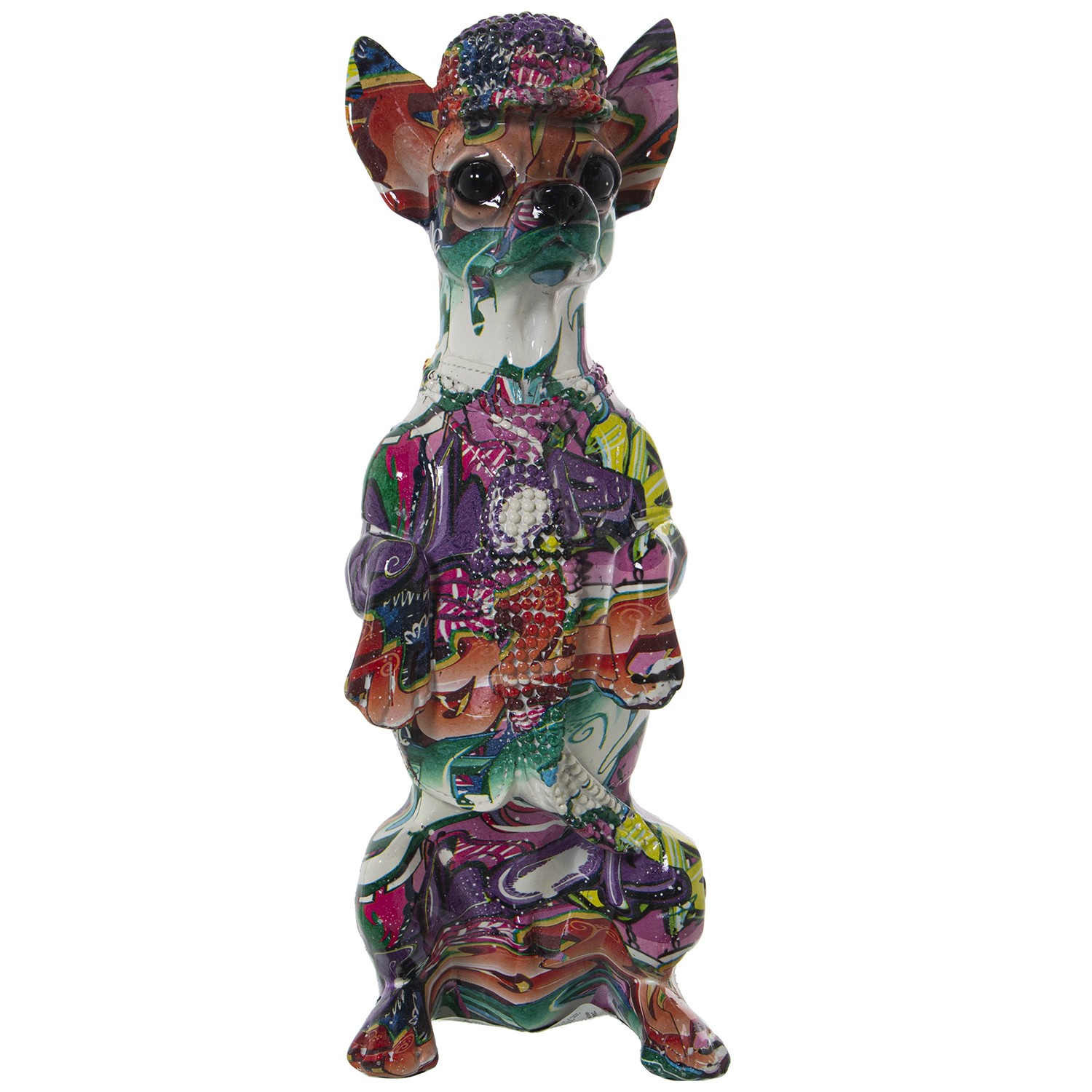 FIGURA PERRO RESINA GRAFITI MULTICOLOR