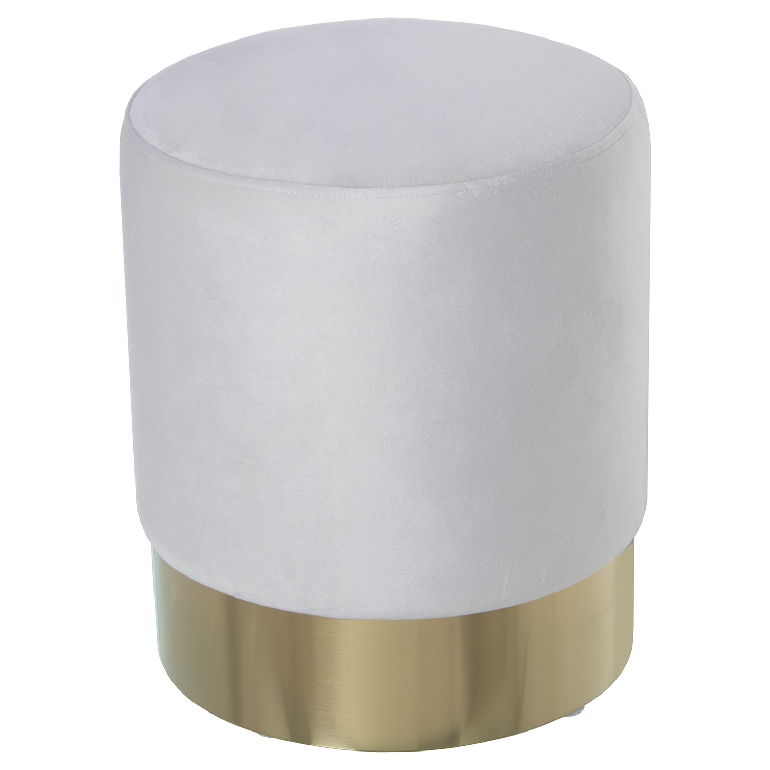 PUF TERCIOPELO CREMA C/BANDAACERO DORADO 10CM
