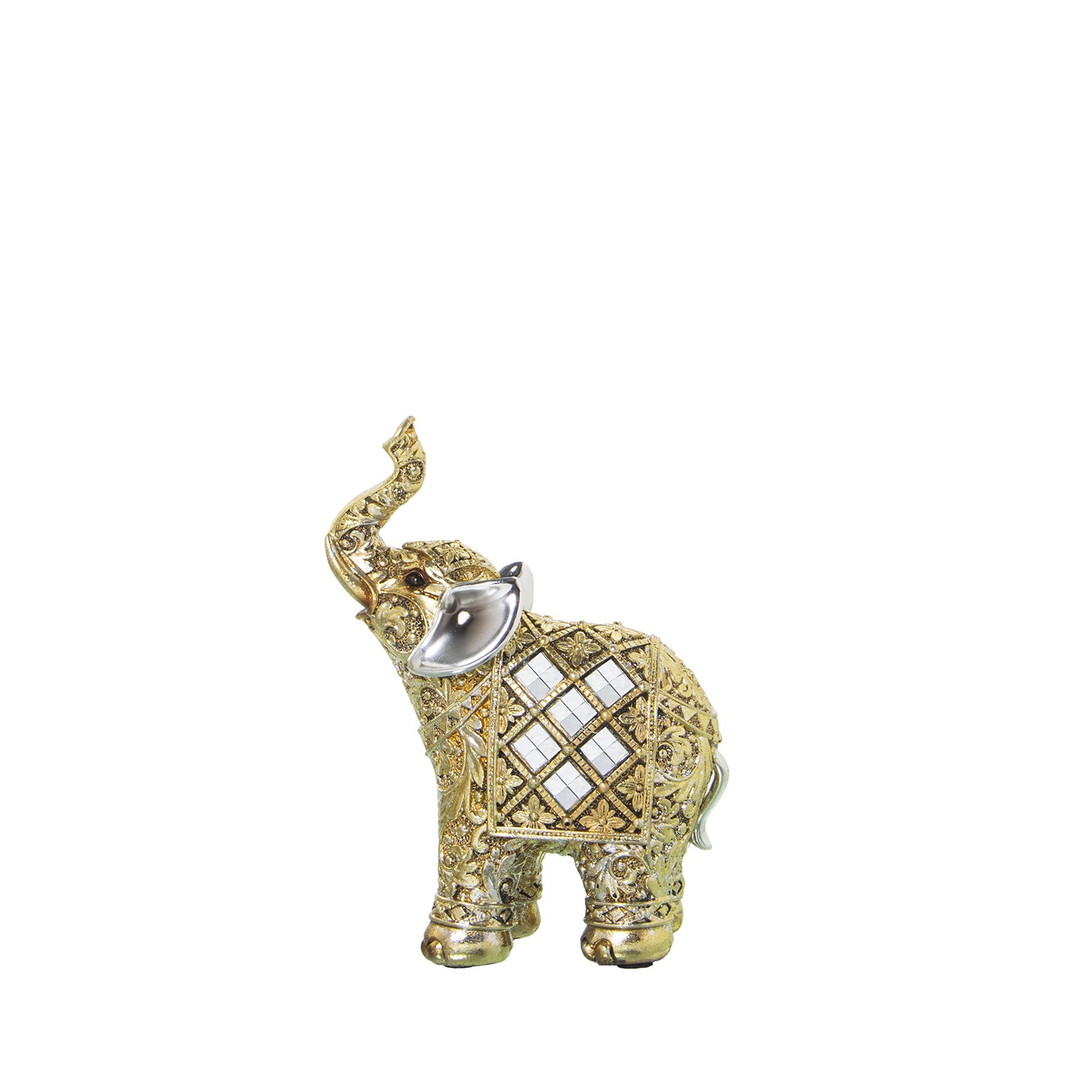 FIGURA RESINA ELEFANTE DORADOCO C/ESPEJOS