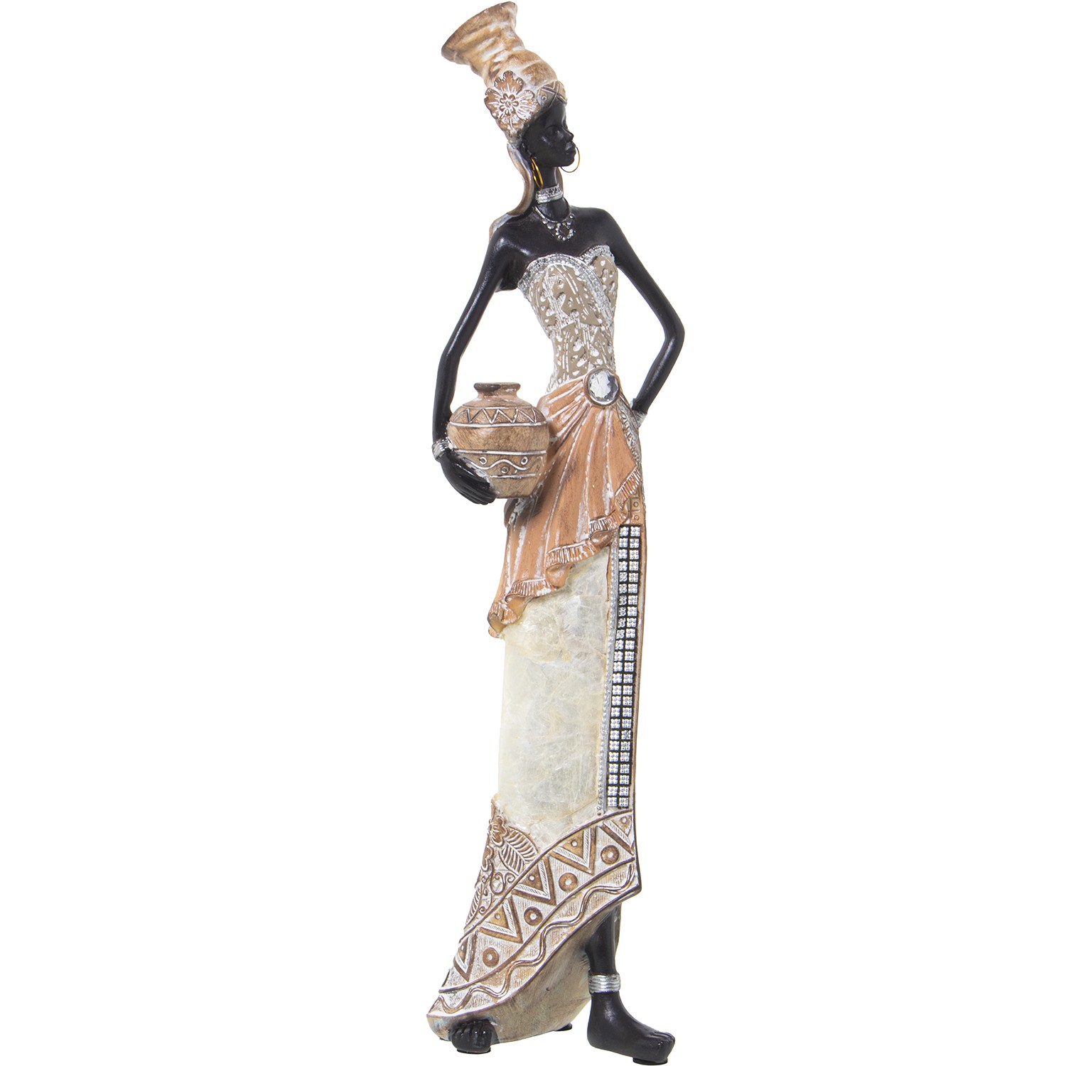 FIGURA RESINA AFRICANA BLANCA/DORADA