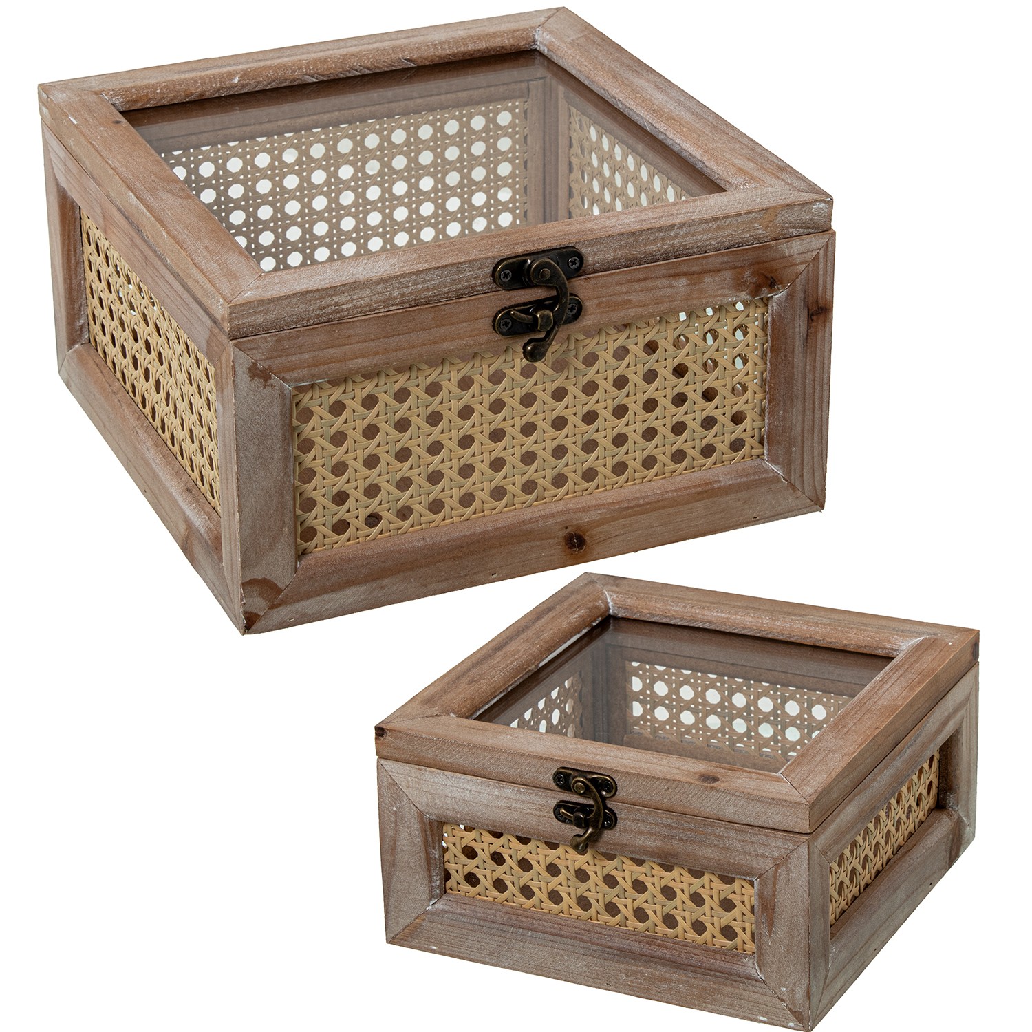 SET 2 CAJAS MADERA/MIMBRE NATU