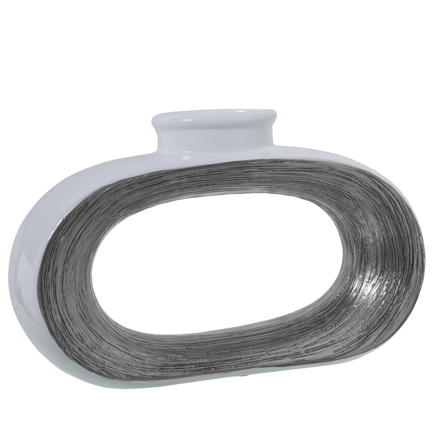 JARRÓN CERÁMICA 24CM BLANCO/PLATA