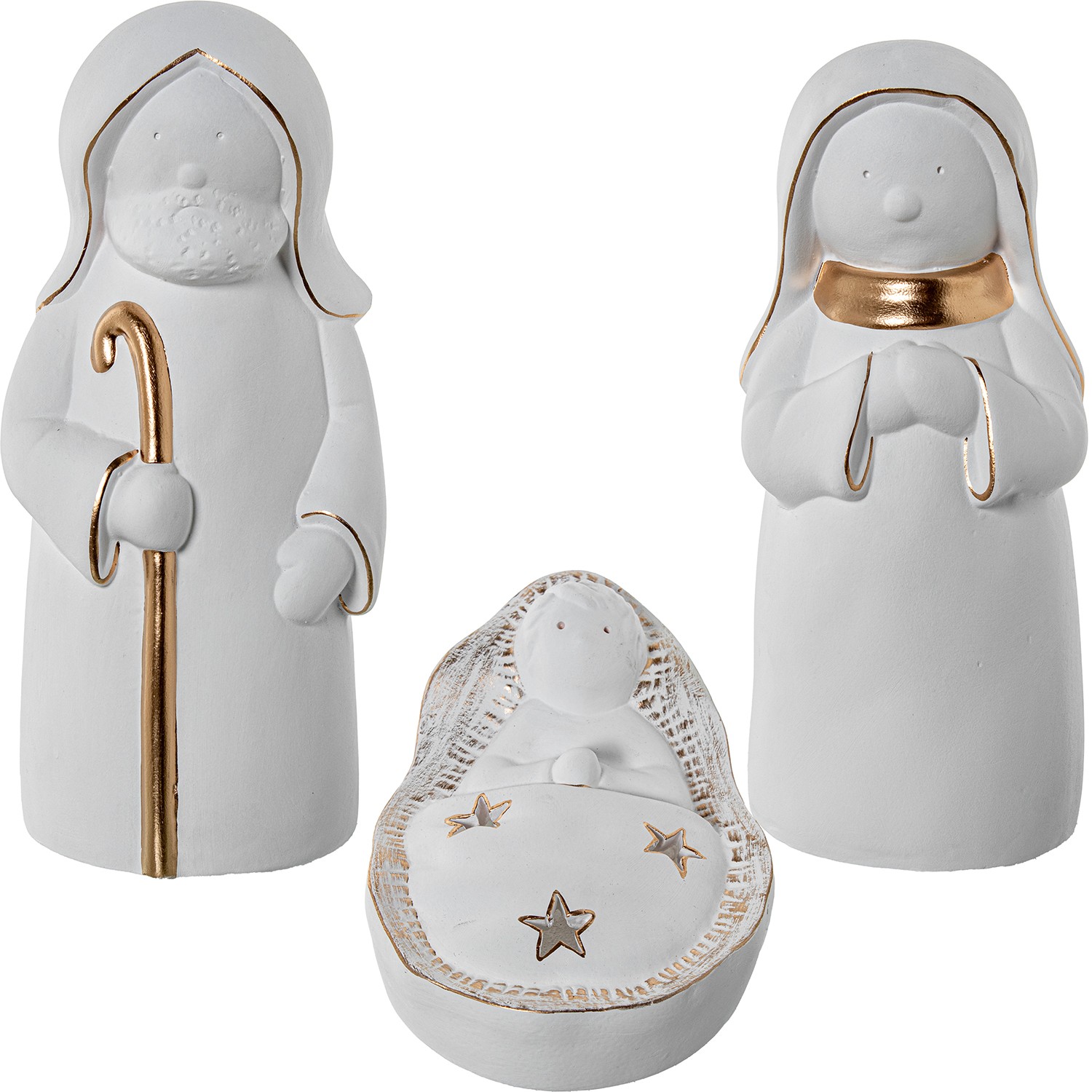 SET 3 FIGURAS CERÁMICA NATIVID BLANCO/ORO