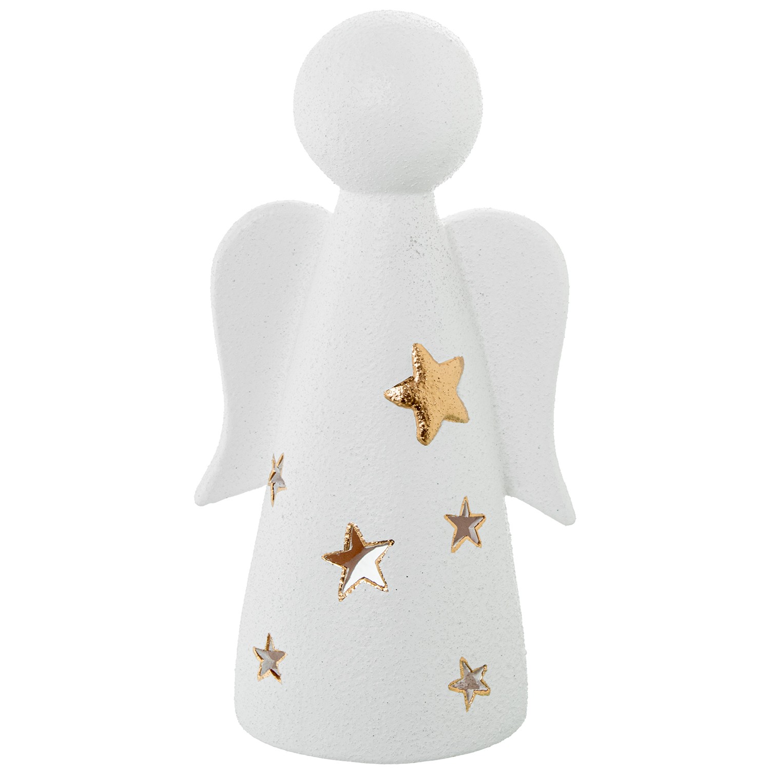FIGURA PORTAVELAS CERAMICA ANGNDE BLANCA/ORO