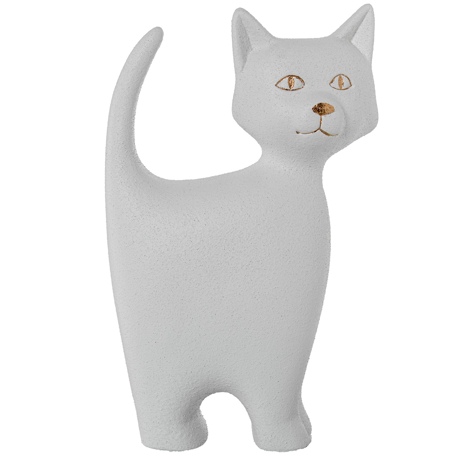 FIGURA GATO 40CM CERAMICA BLANCO/ORO ACABADO ARENA