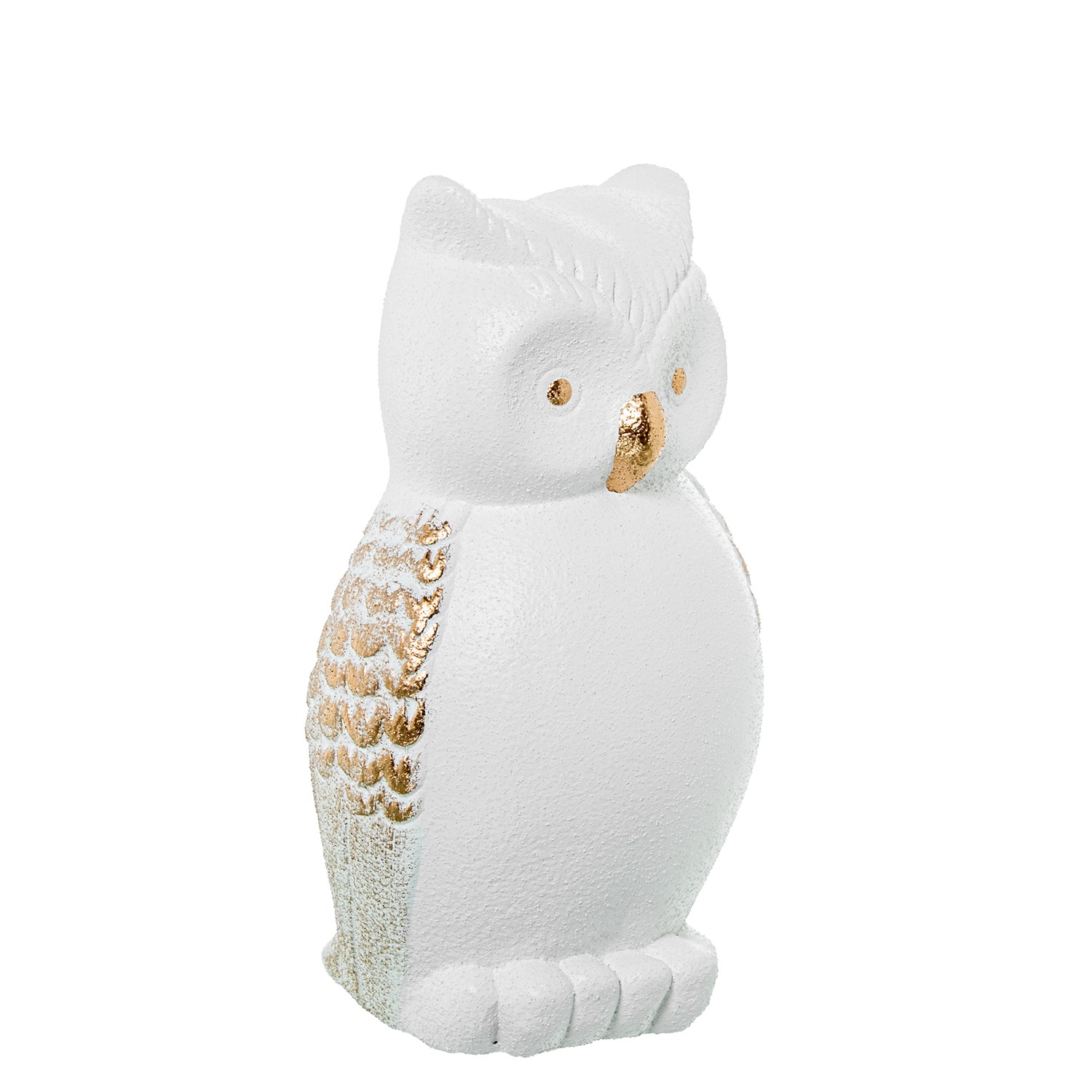 FIGURA BUHO 30CM CERAMICA BLANICA BLANCO ARENA/ORO