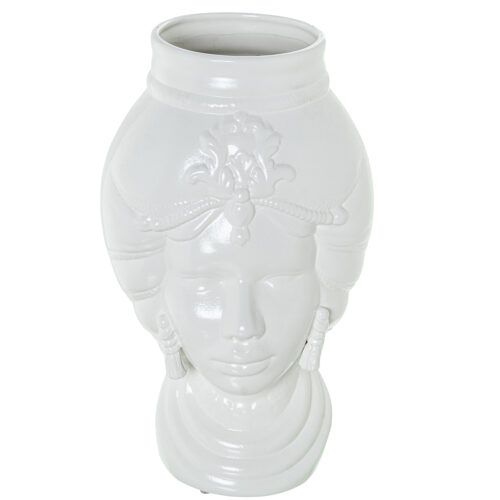 JARRÓN BUSTO AFRICANA CERÁMICACA 33CM BLANCO BRILLO