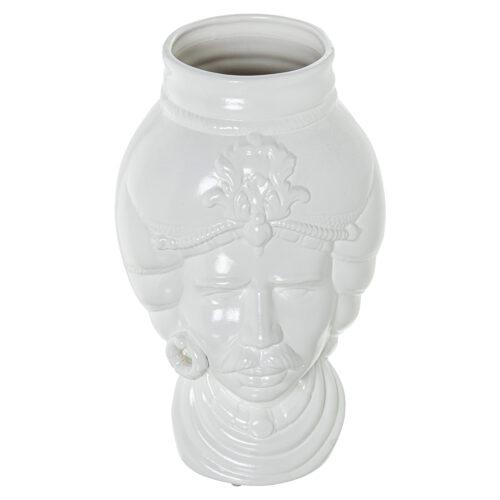 JARRON BUSTO AFRICANO CERÁMICA BLANCO BRILLO