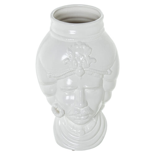 JARRON BUSTO AFRICANO CERÁMICA BLANCO BRILLO