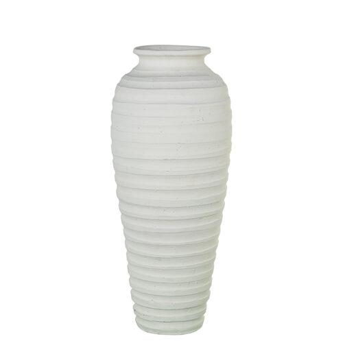 JARRÓN CERÁMICA 62CM ACANALADA BLANCO BRILLO