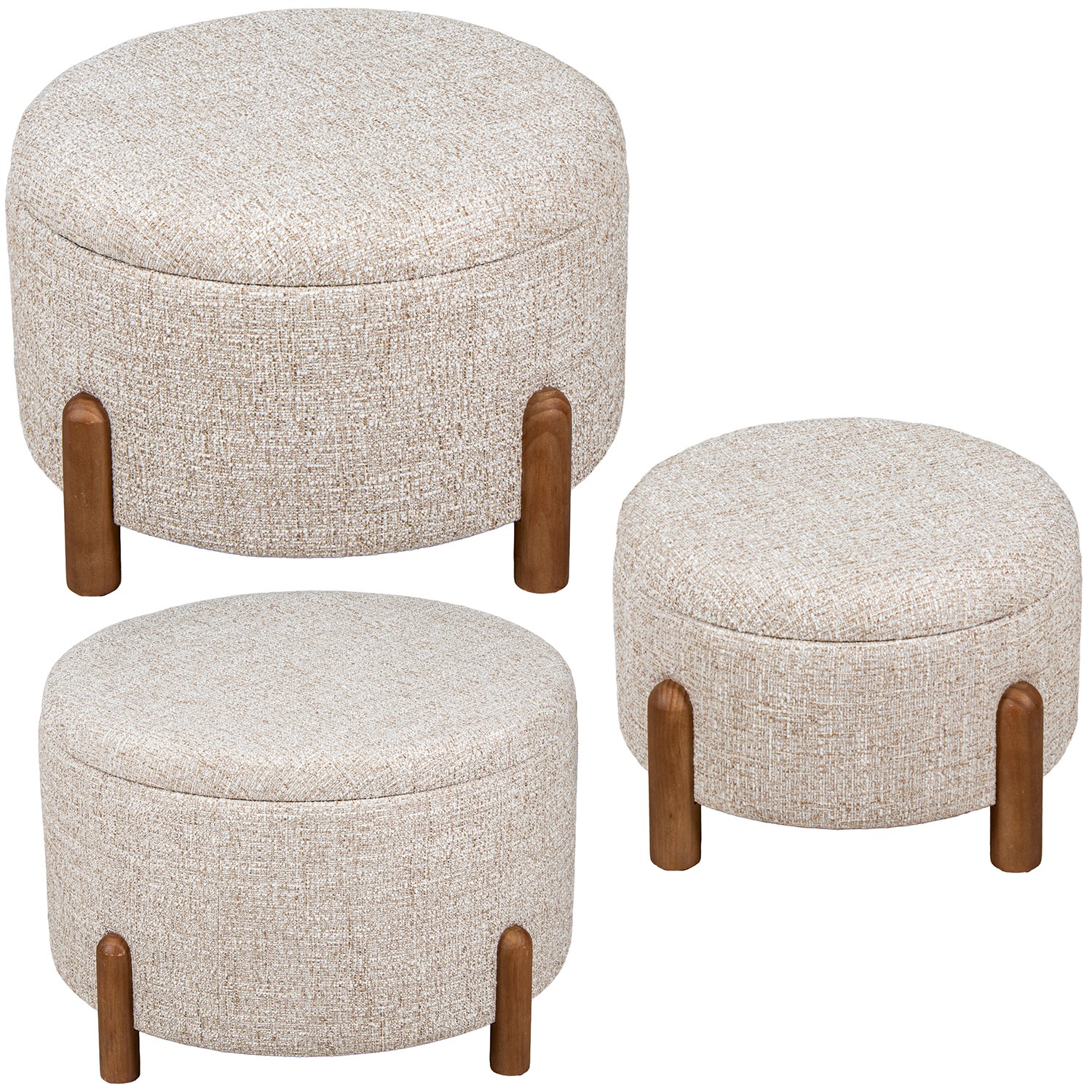 SET 3 PUFS LINO BEIGE C/PATASPINO, ARMAZÓN MADERA DM
