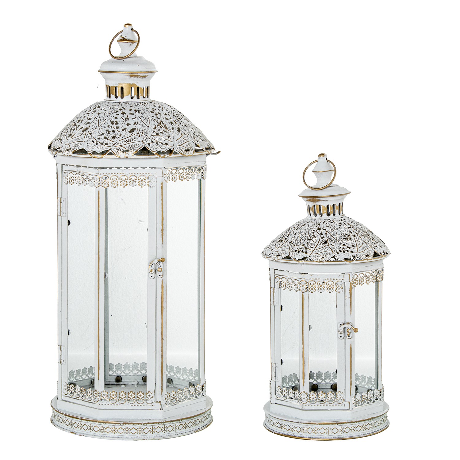 SET 2 FAROLES METAL BLANCO/ORO