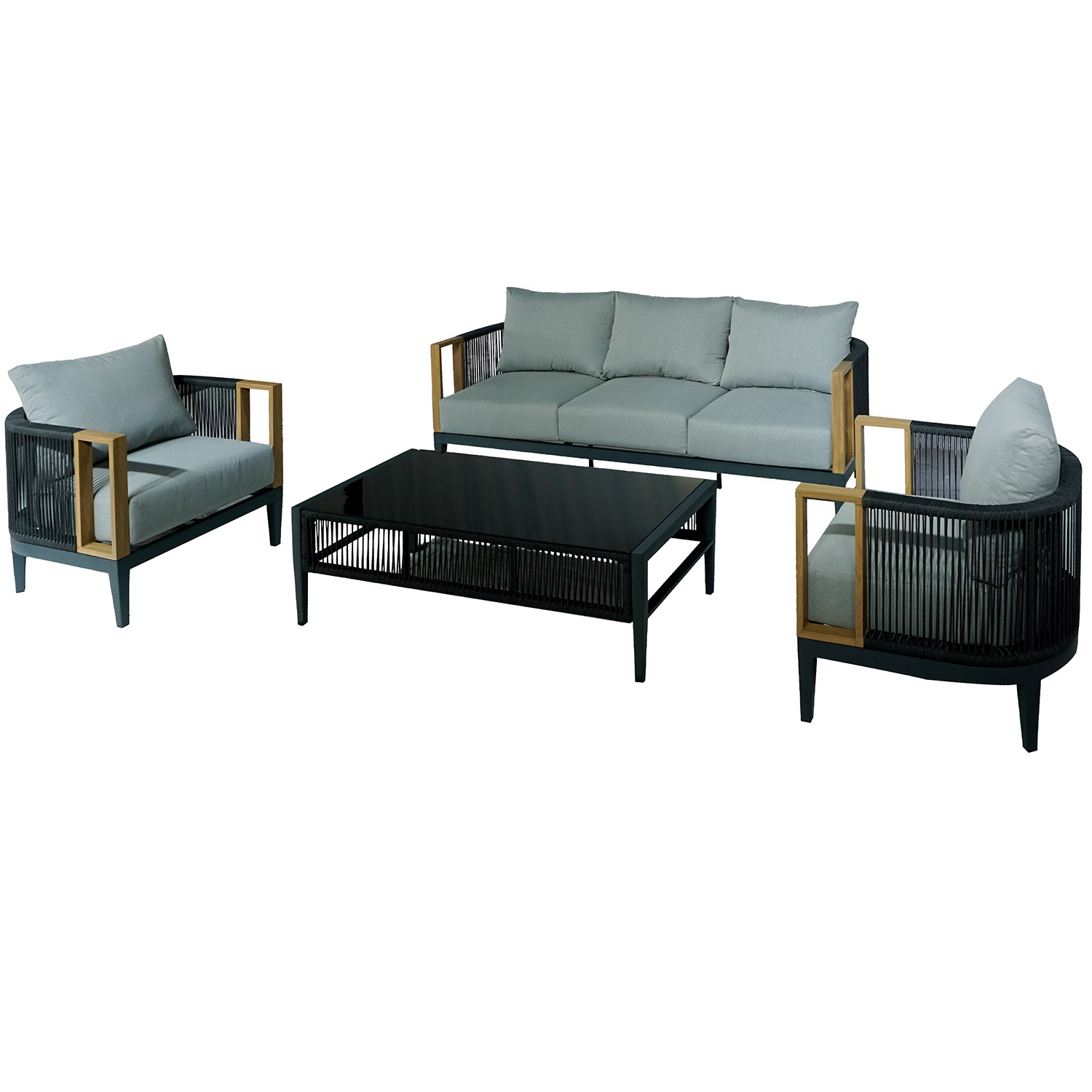 SET SOFA 3P+2 SILLONES+MESA CENTRO ALUMINIO