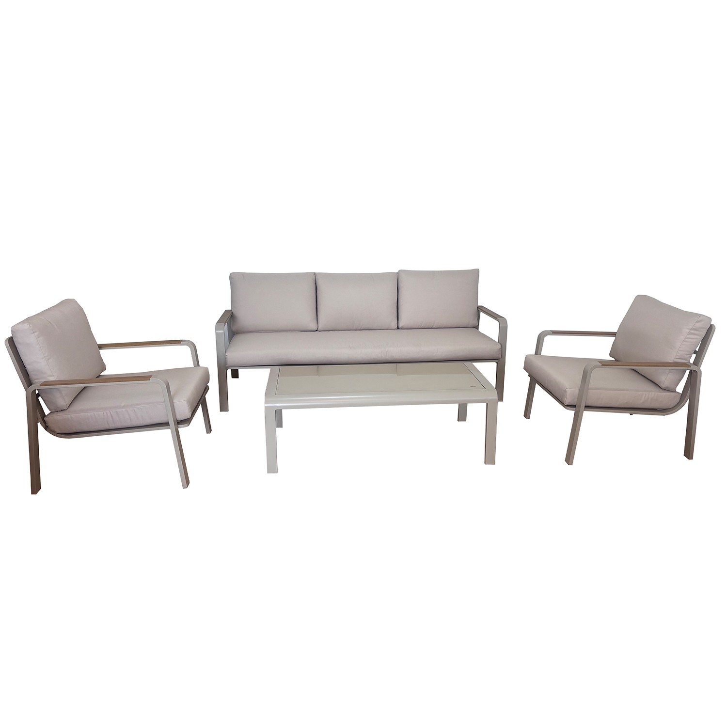 SET SOFA 3 PLAZAS + 2 SILLONES+ MESA ALUMINIO BLANCO
