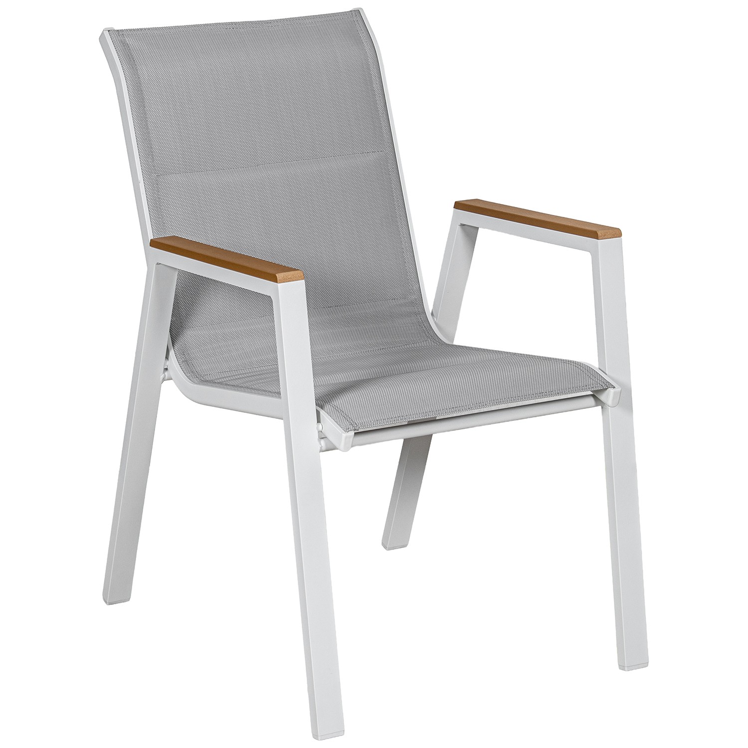 SILLA ACOLCHADA ALUMINIO BLANC ACABADO MADERA APILABLE