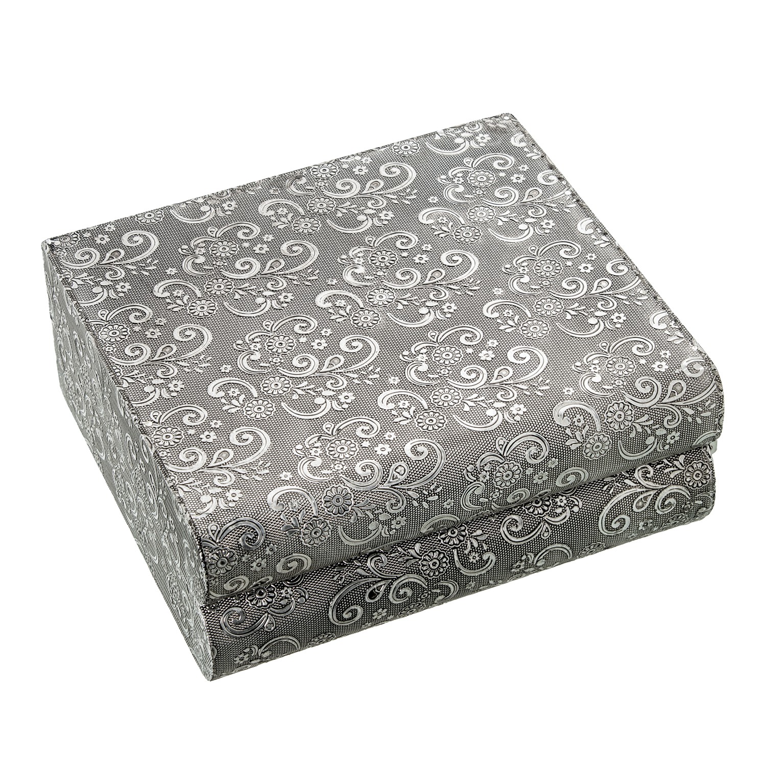 JOYERO METAL PLATEADO C/ESPEJO DECO. MANO