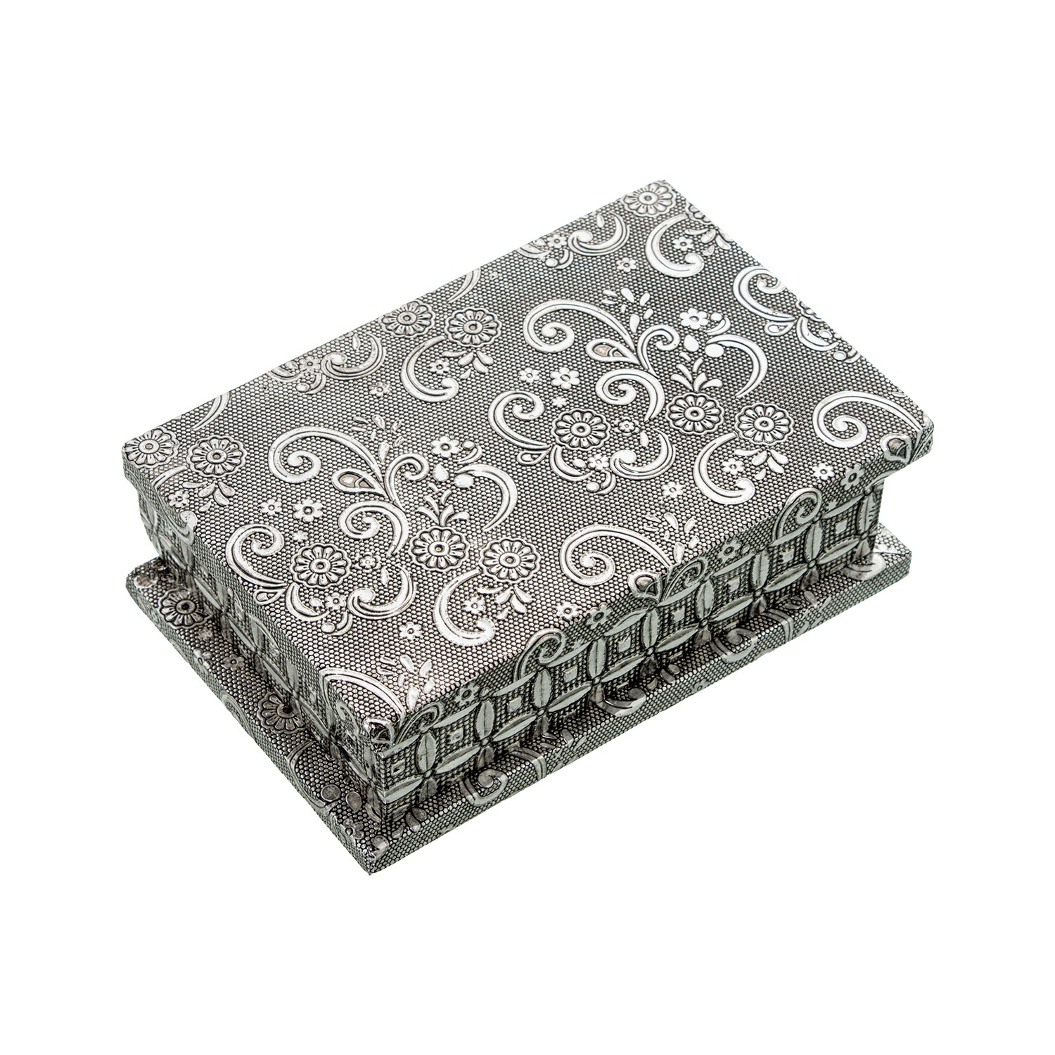 JOYERO METAL PLATEADO DECO. ARABESCOS