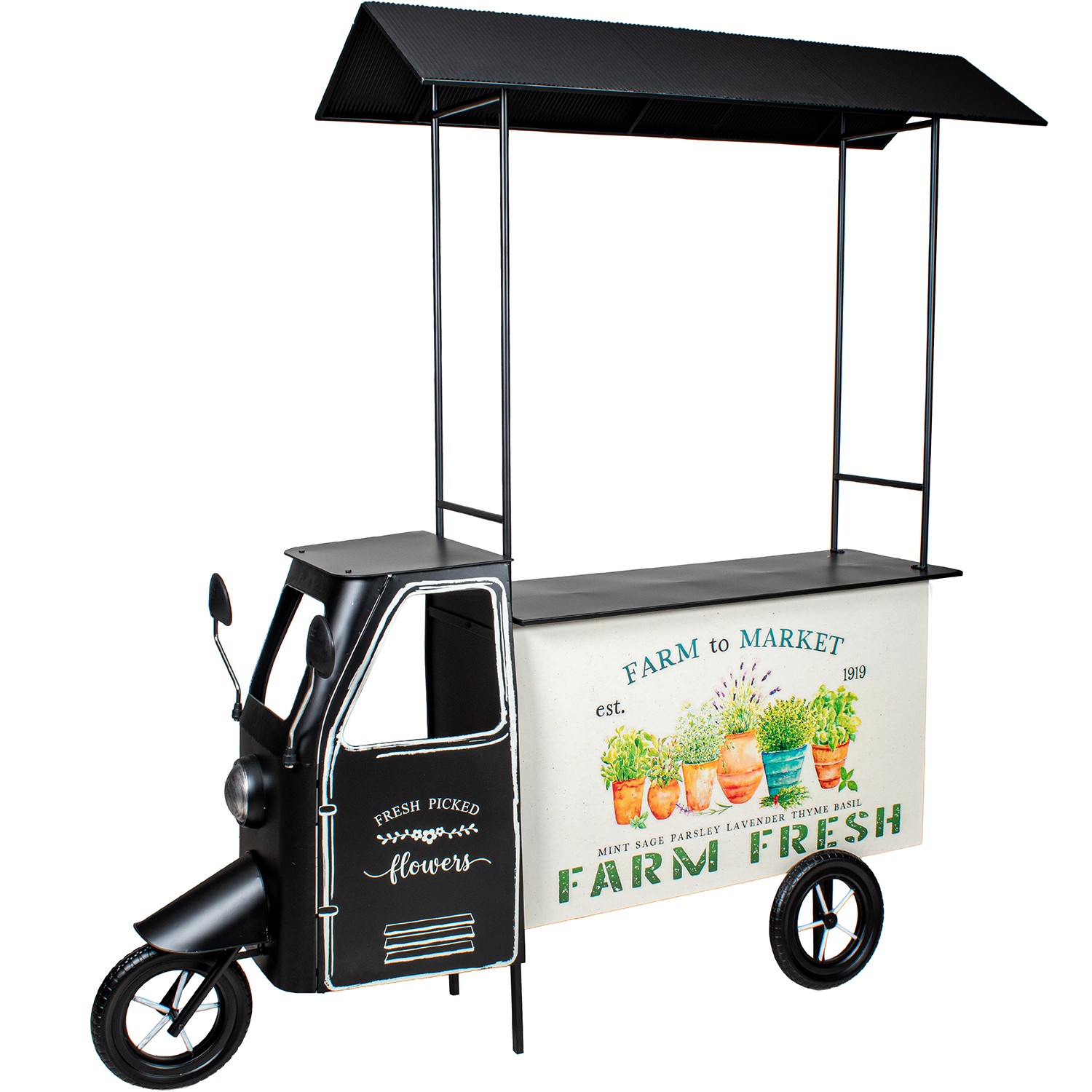 JARDINERA METAL NEGRO MOTOCARRA C/BANDEJA MADERA ABETO