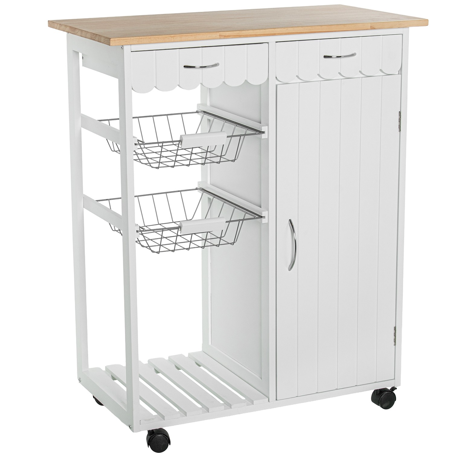 CARRO COCINA MADERA BLANCA/NATURAL CON CAJÓN+ PUERTA