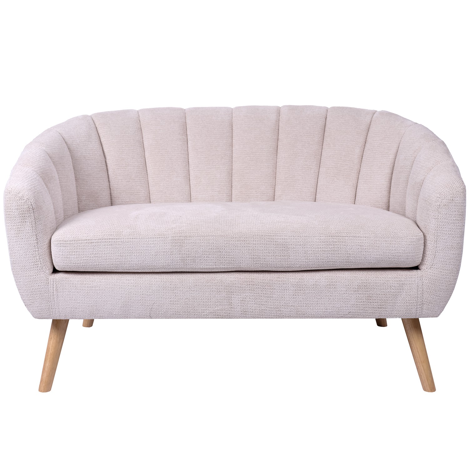 SOFÁ 2 PLAZAS TELA BEIGE PATASZA PATAS MADERA