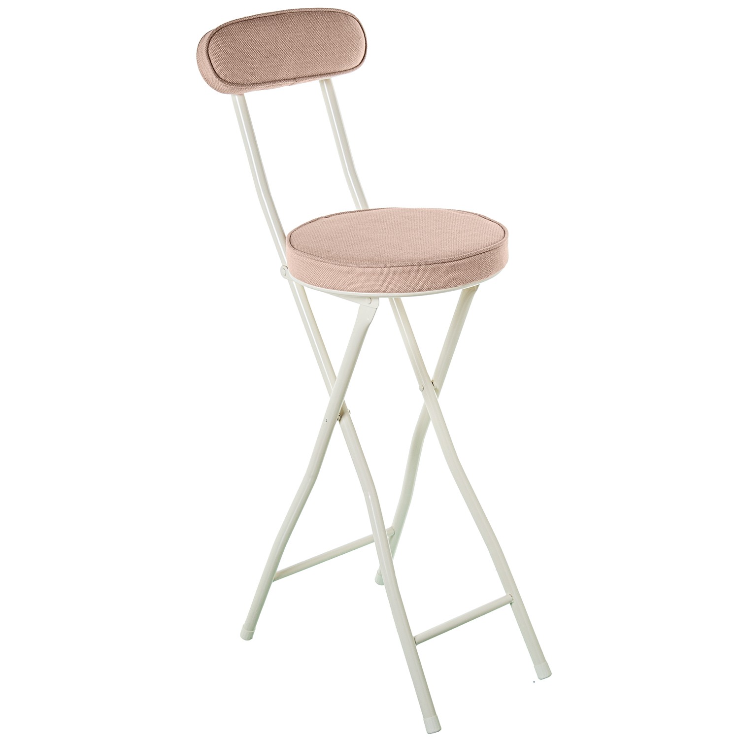 TABURETE ALTO C/RESPALDO METAL BLANCO TELA GRIS