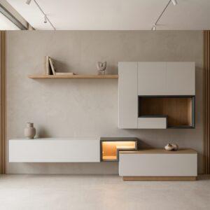 Mueble de Salón Moderno Blanco, Madera y Retroiluminación Outlet