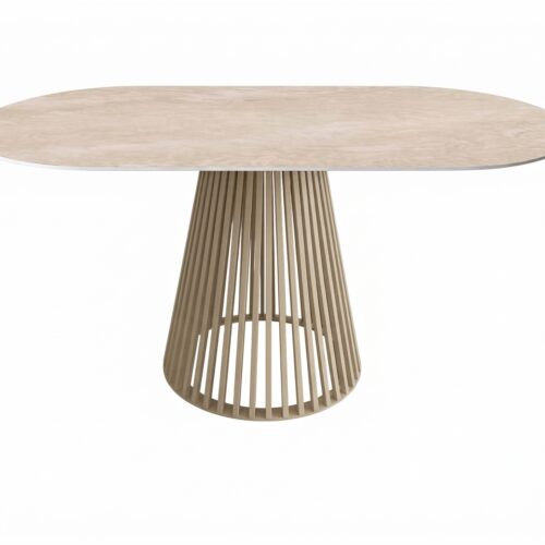 MESA PORCELÁNICO OVALADA CON PATA BEIGE